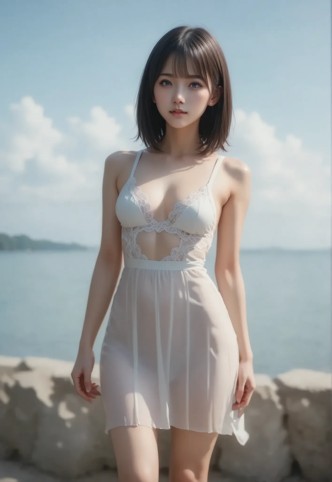 white lace sheer dress、