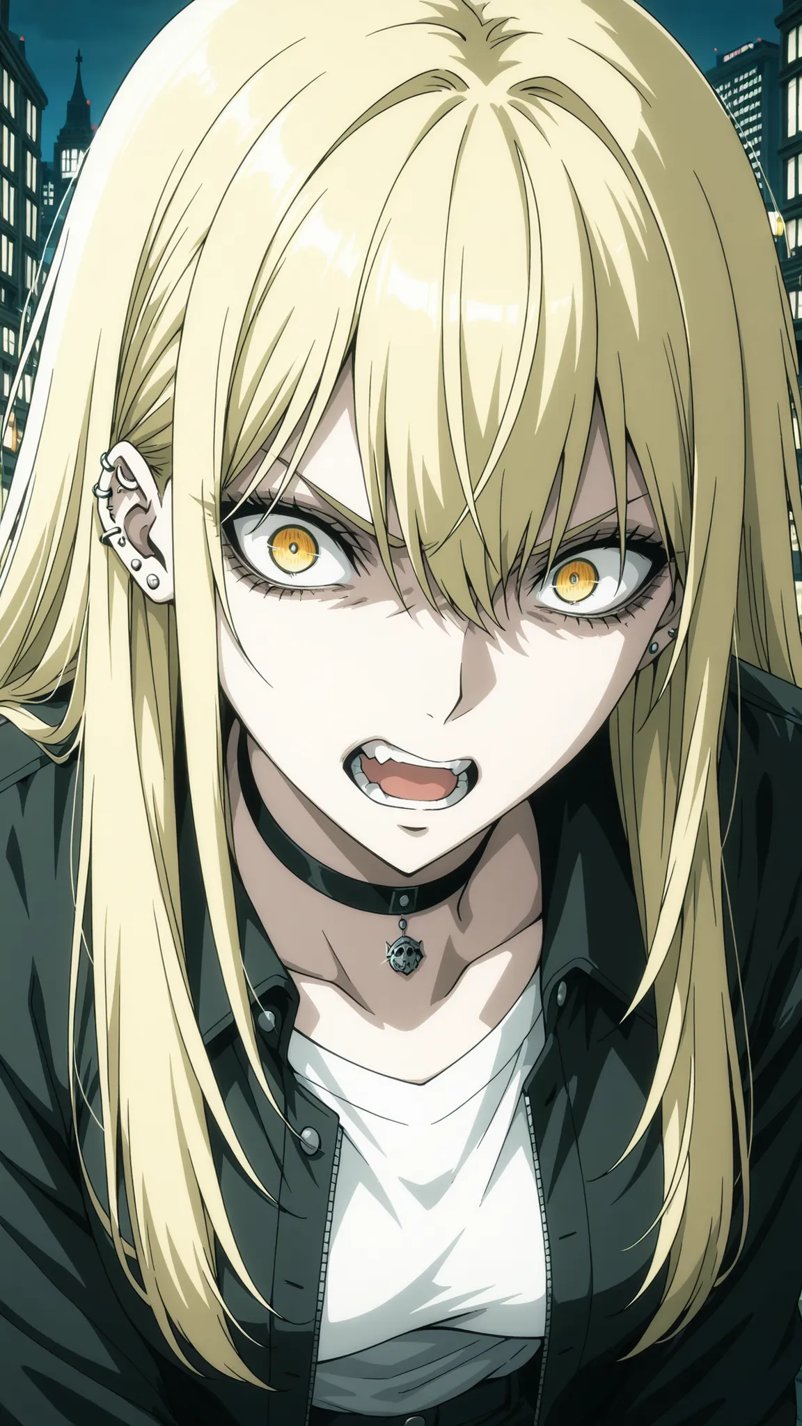 Guideau, The Witch And The Beast
High quality ,  best quality , masterpiece,  High Resolution , anatomically correct, anime coloring,
solo, 1 girl, adult, cool woman​,
blonde hair, yellow eyes, long hair, jewelry, earrings, piercing, choker, ear piercing, ...