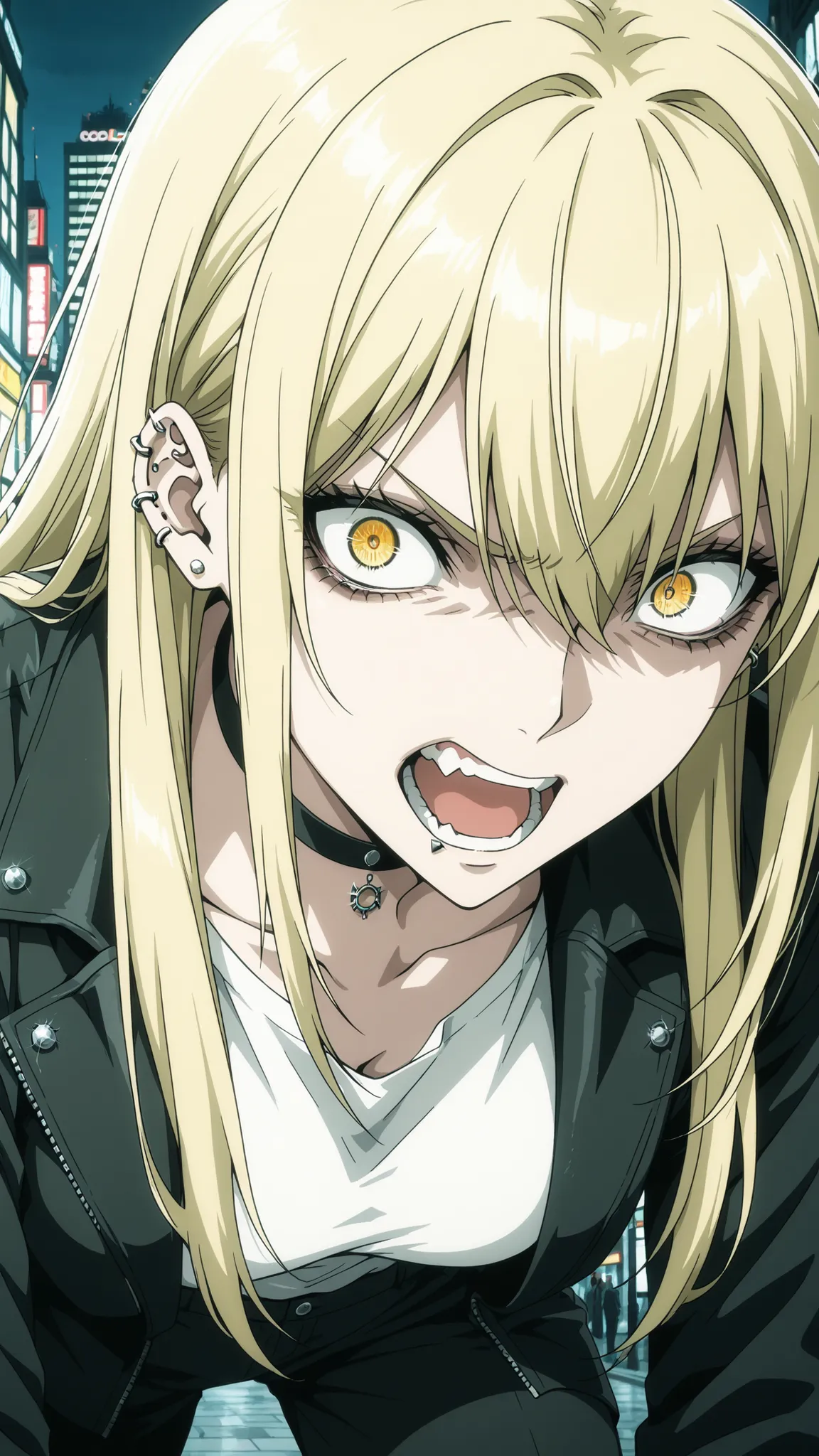 Guideau, The Witch And The Beast
High quality ,  best quality , masterpiece,  High Resolution , anatomically correct, anime coloring,
solo, 1 girl, adult, cool woman​,
blonde hair, yellow eyes, long hair, jewelry, earrings, piercing, choker, ear piercing, ...