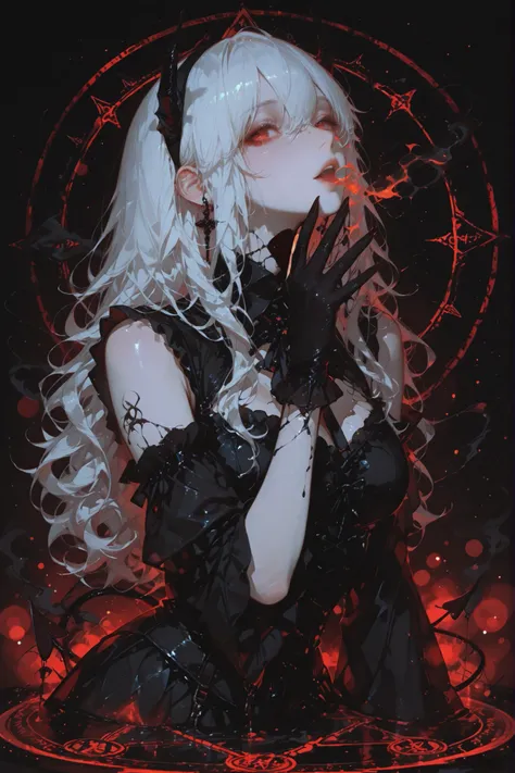 「Devilを召喚する」。Whispering in Front of the Magic Circle、hellの風が静かに吹き始める。High Quality、4K、Ultra Fine、real、Photorealistic、HDR、UHD、studio light that converts to CG、Fine Art、sharp、Base Rendering、professional、bright colors、Bokeh Dark Fantasy、magic、dark art、horror、D...