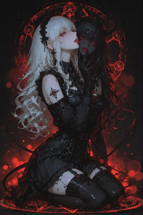 「Devilを召喚する」。Whispering in Front of the Magic Circle、hellの風が静かに吹き始める。High Quality、4K、Ultra Fine、real、Photorealistic、HDR、UHD、studio light that converts to CG、Fine Art、sharp、Base Rendering、professional、bright colors、Bokeh Dark Fantasy、magic、dark art、horror、D...