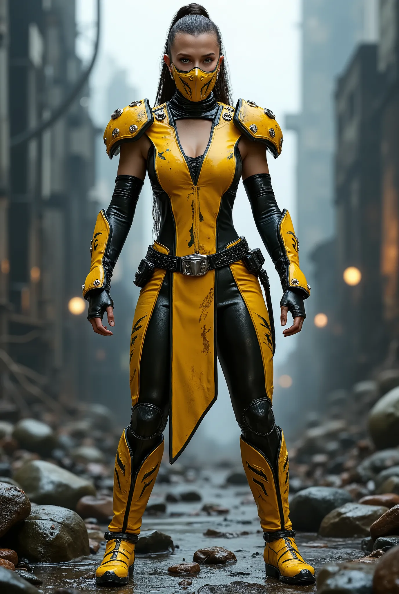 Milly Bob Brown em Traje de jogo Cyrax Mortal Kombat 
