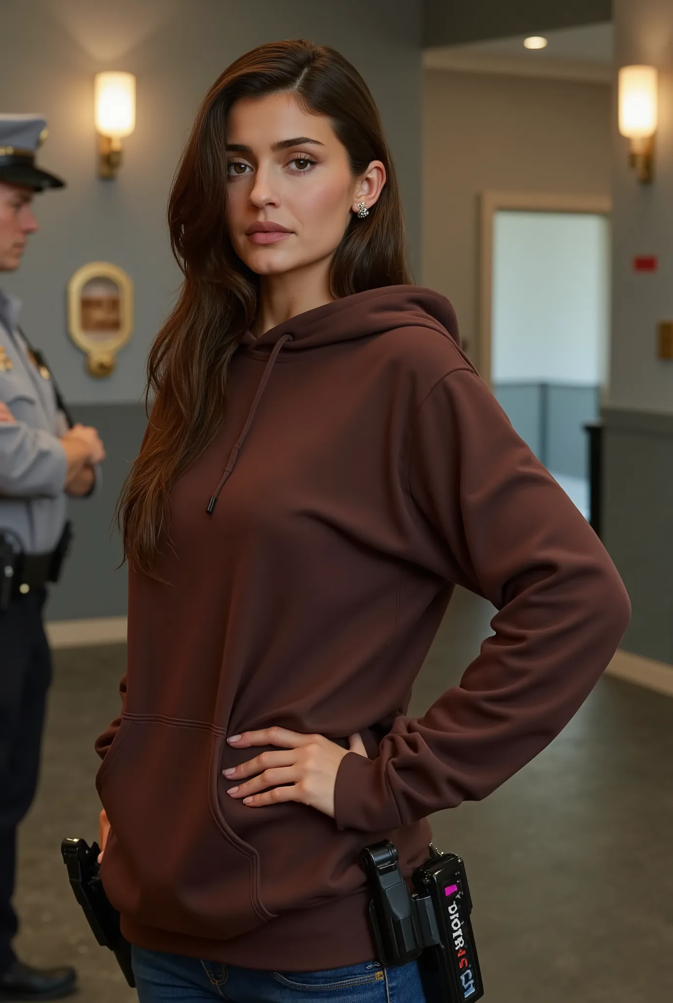 Moletom Girl Brown  , cabelo longo, cabelo claro, cabelos castanhos, police uniform