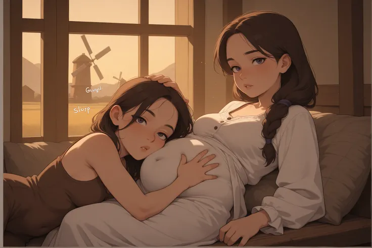 countryside meadow, windmill, Scandinavian woman, Scandinavian blouse, hair extension,
fully dressed, covered navel, belly concealed by clothes,
visible forehead, freckles, moles, detailed eyes, detailed lips,
slim body, slim waist, slim belly, skinny, ath...