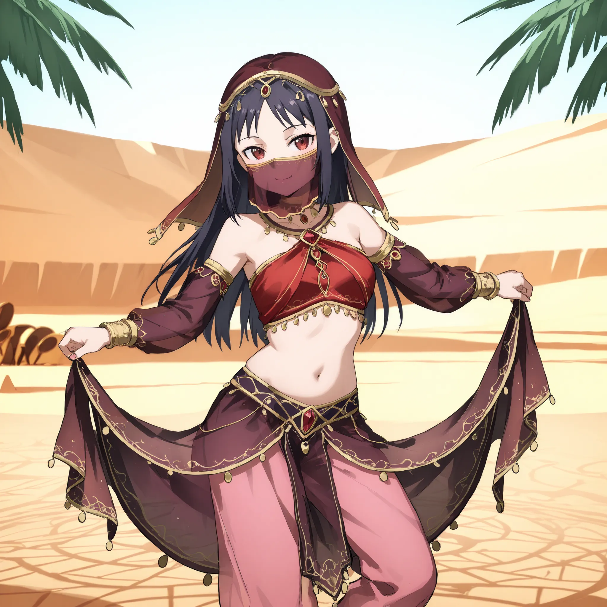 Ronye SAO, arabian clothes, dancer, belly dancing,mouth veil, veil,oasis, dancing, smile,harem skirt, harem pants, belly dancing, harem veil,seductive pose