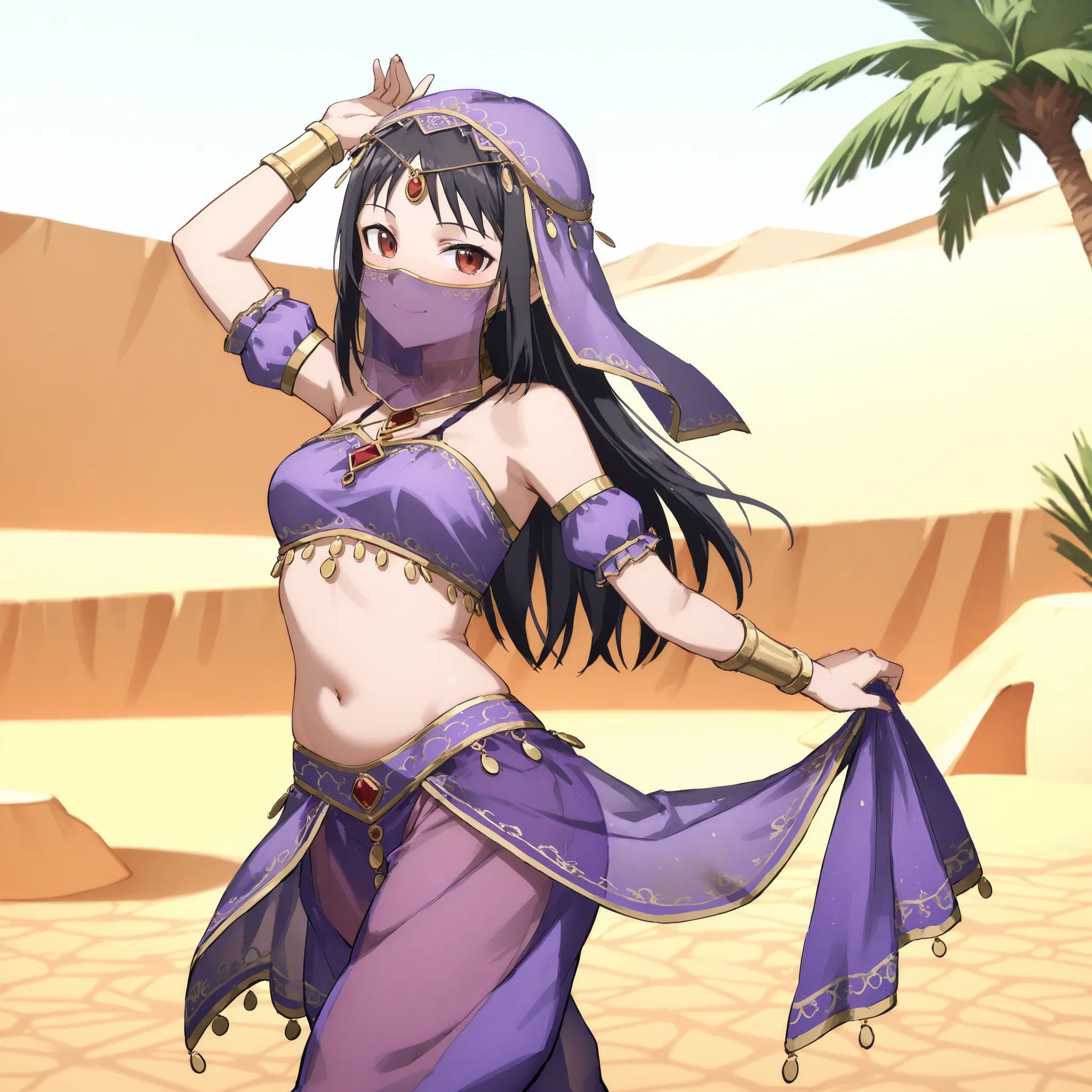 Ronye SAO, arabian clothes, dancer, belly dancing,mouth veil, veil,oasis, dancing, smile,harem skirt, harem pants, belly dancing, harem veil,seductive pose