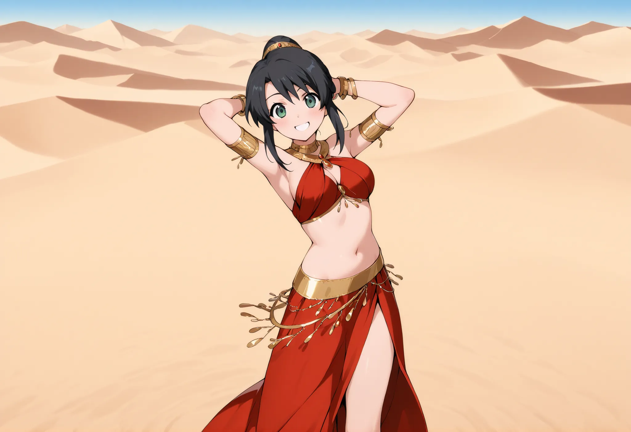 1girl Happy smile Hinamori Momo Belly dancer arabian desert
