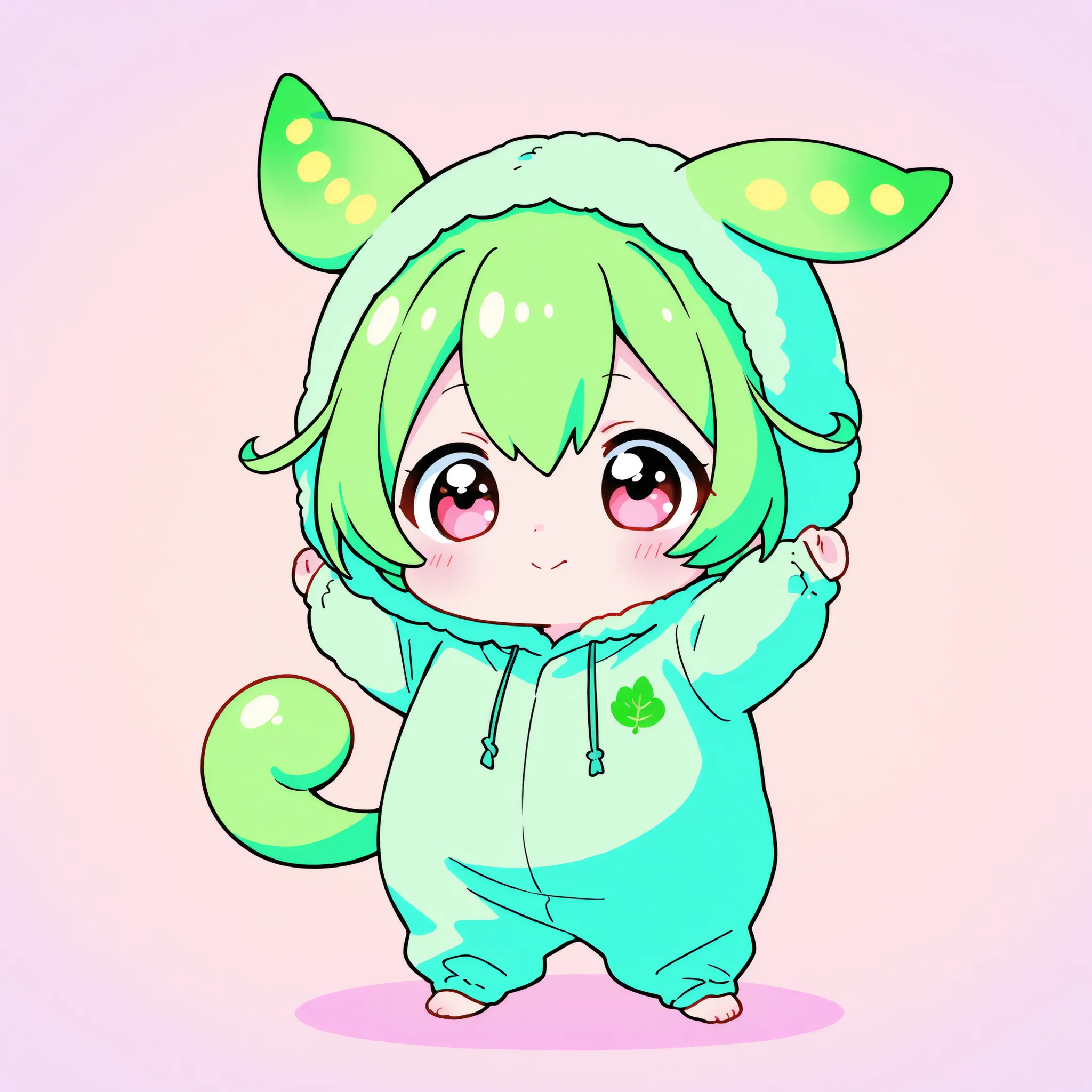 Sakamoto Metan style, anime illustration, soft lighting, colorful, pastel tone, round cheeks, clean lineart, glossy eyes, cute, kawaii, chibi style, light background
baby Zundamon, 3/4 view, slightly turned to the left, green fluffy short hair, big glossy ...