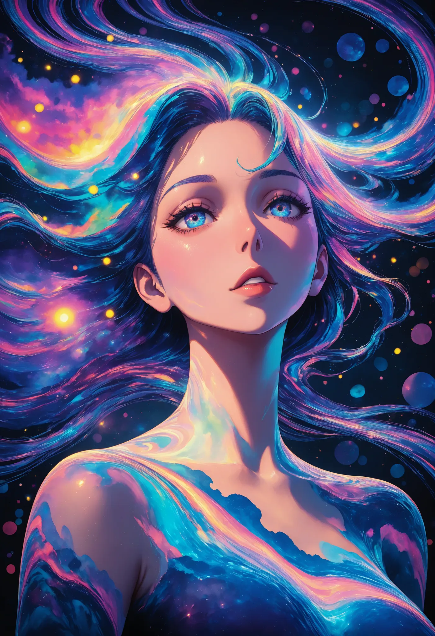 br_art,masterpiece,最High Quality,great quality,Newest,very aesthetic,upper body,1girl,psychedelic,Fantasy painting ,very detailed,Masterpiece,hyper-realistic,Ultra High Resolution,Surrealistic,4K,High Quality,High Dynamic Range,Studio Lighting,bright color...
