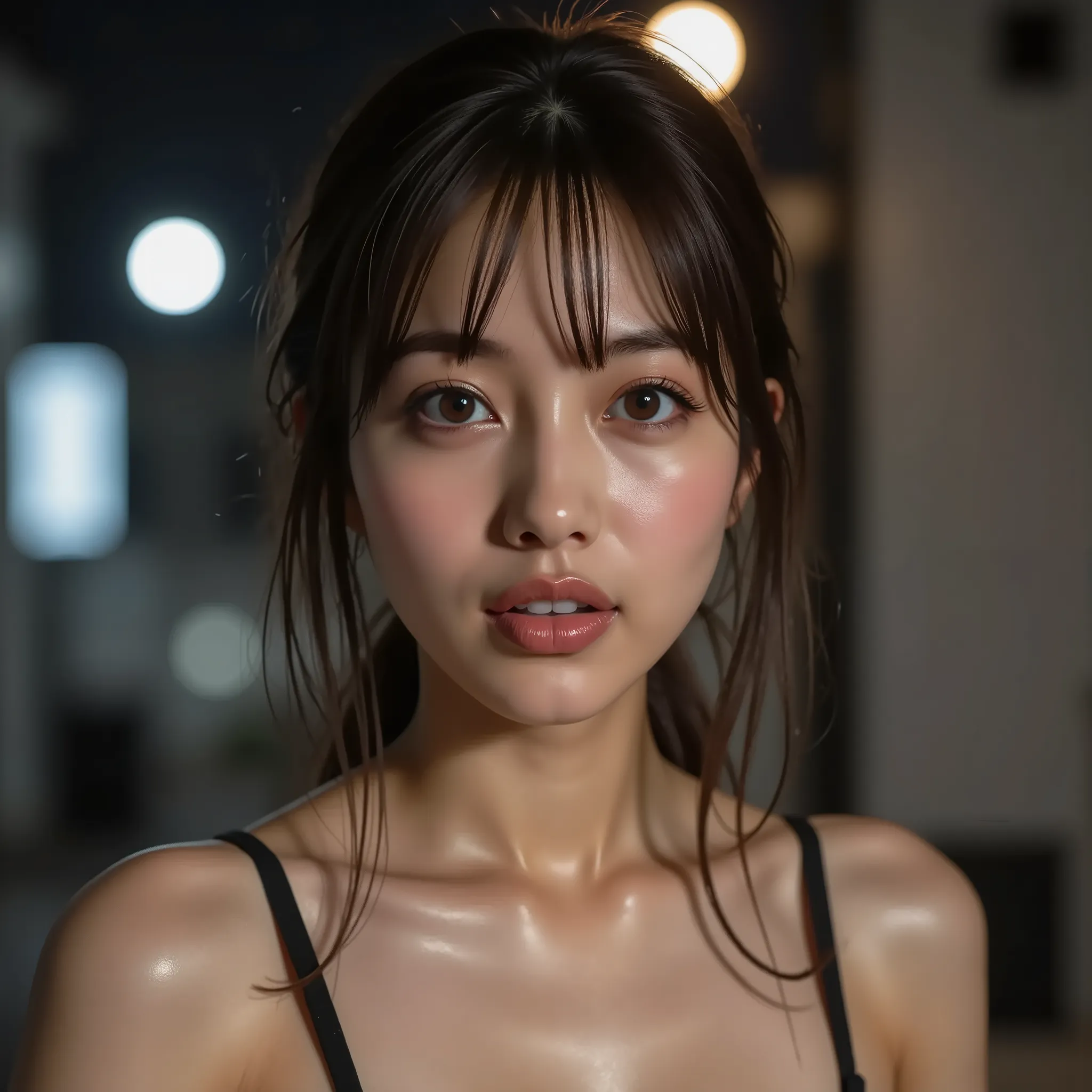 (super detailed:1.30), (very high resolution:1.30), (Ultra Realistic Portrait Photo:1.25), ( super detailed and clear focus :1.20), (Woman in center of image:1.5), (studio lighting to illuminate the entire area:1.10), (Taken on a rainy night:1.5), BREAK, 
...