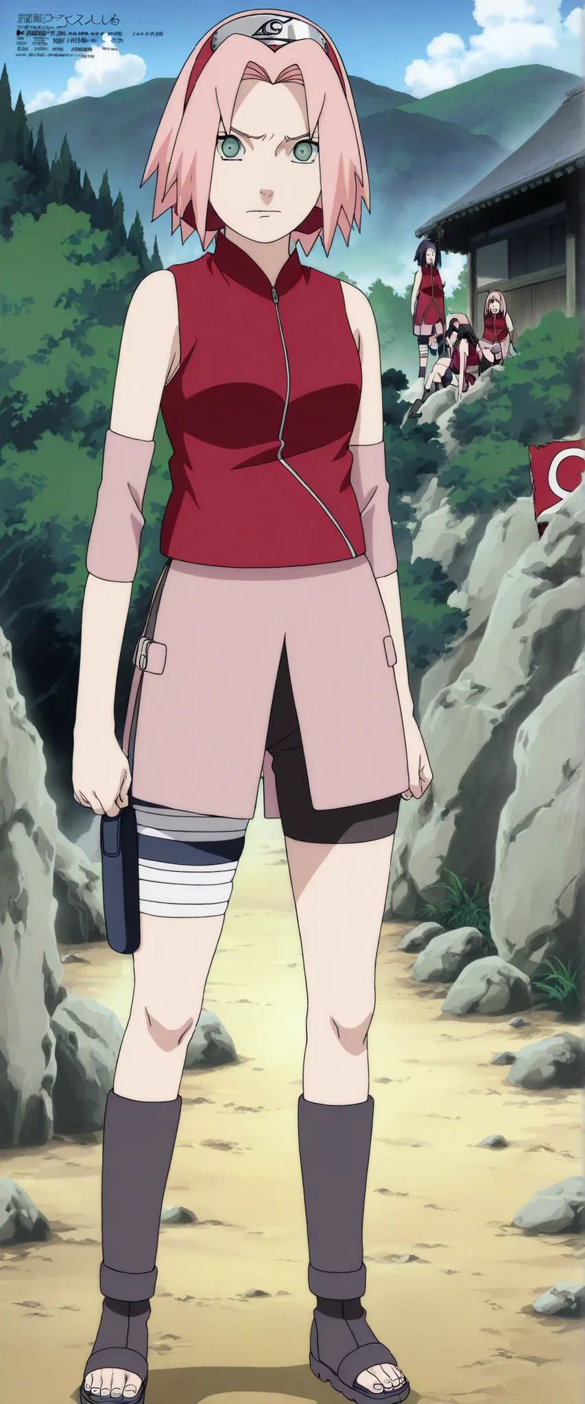 anime character with pink hair and a red vest with a red sign, sakura haruno in slug sage mode, haruno sakura, sakura haruno, joker looks like naruto, anime style”, nezuko-chan, from naruto, pain from naruto, nezuko, akatsuki akira, yayoi kasuma, 1girl,har...