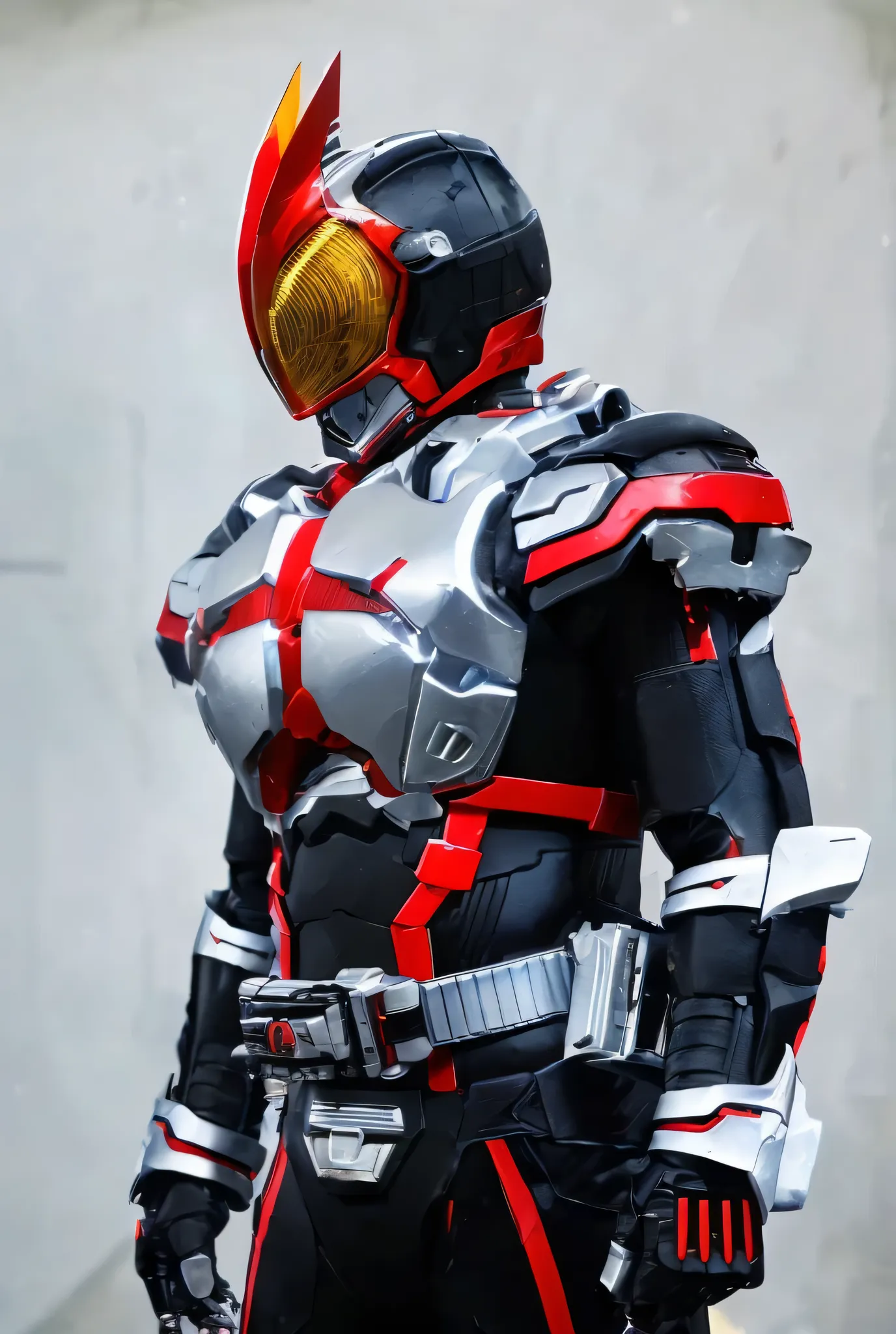 Close-up of a motorcycle mecha,has a red light, black and  red armor, Futuristic Armor, black armor, Dark armor, black and red reflective armor, Corrupted Armor, ,  red armor,  Demon Armor , Dark Futurism, complex assassin mech armor, angular metal armor, ...
