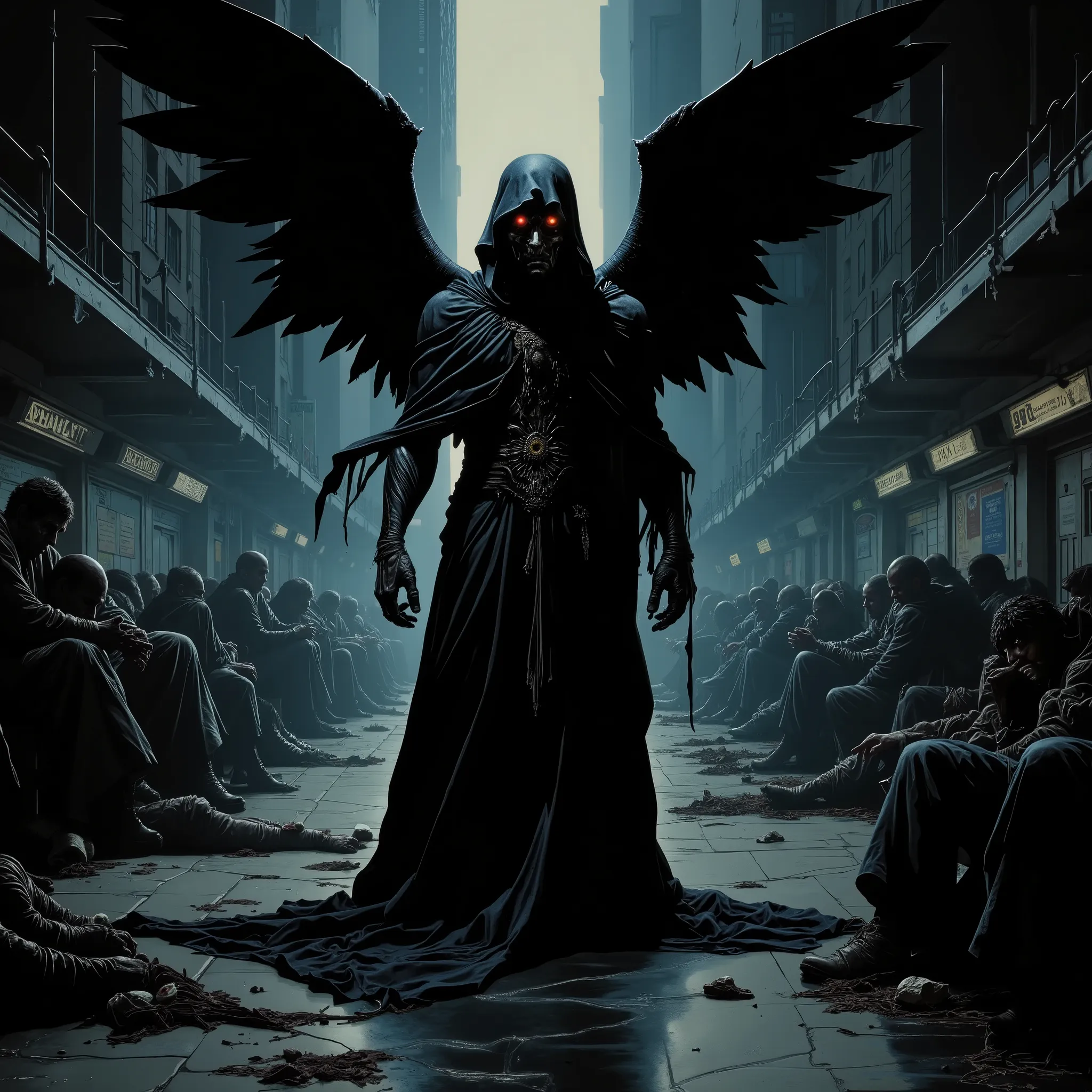 Background: Late-night subway station.(Summon.)The time has come.The Door of Confusion...Despair..Hopeless..Symbol of evil....Extraordinary...The power to nullify everything.It is the original seed of the devil. A power that transcends everything.Bow down ...