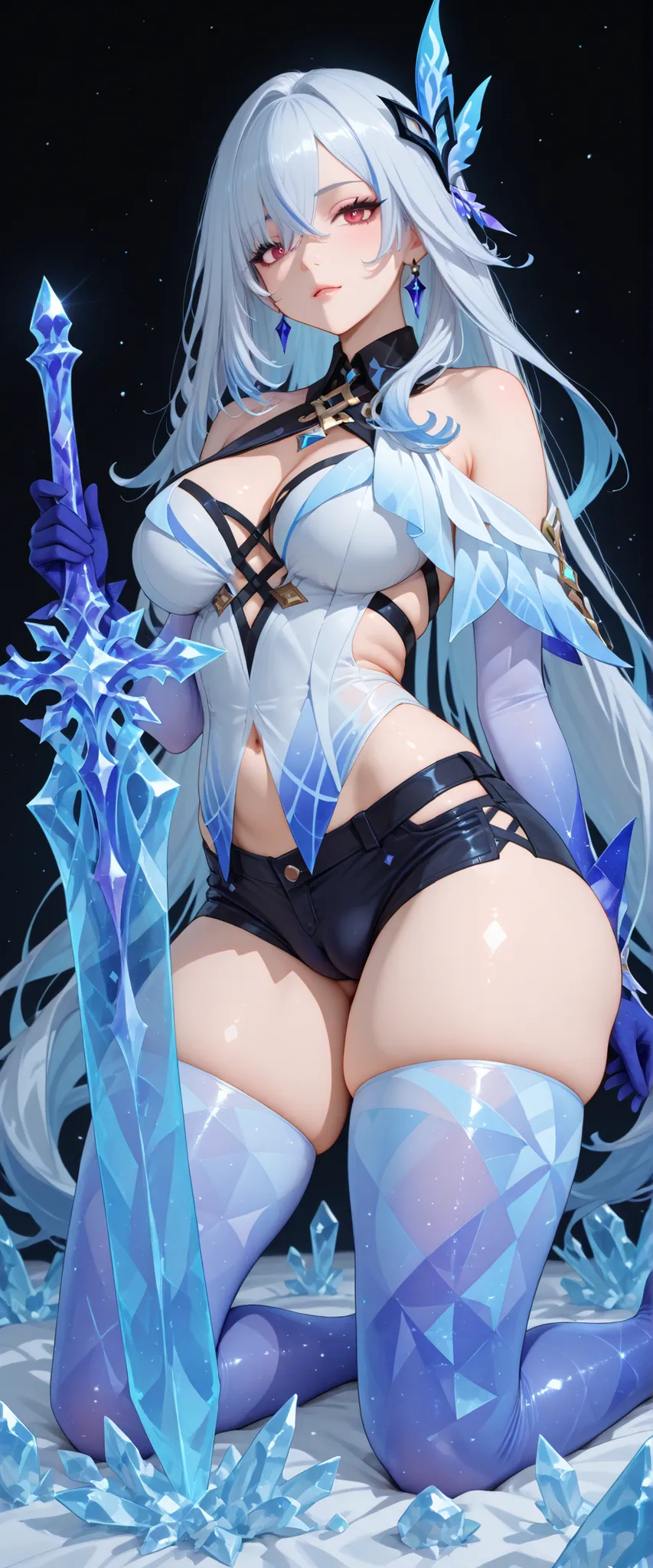 score_9, score_8_up, score_7_up, masterpiece, best quality, very aesthetic, fit image, attractive image, a solo character, solo, 1girl sexy, (1 skirk genshin impact), panting, masterpiece, best quality, amazing quality, space and universe environment, clea...