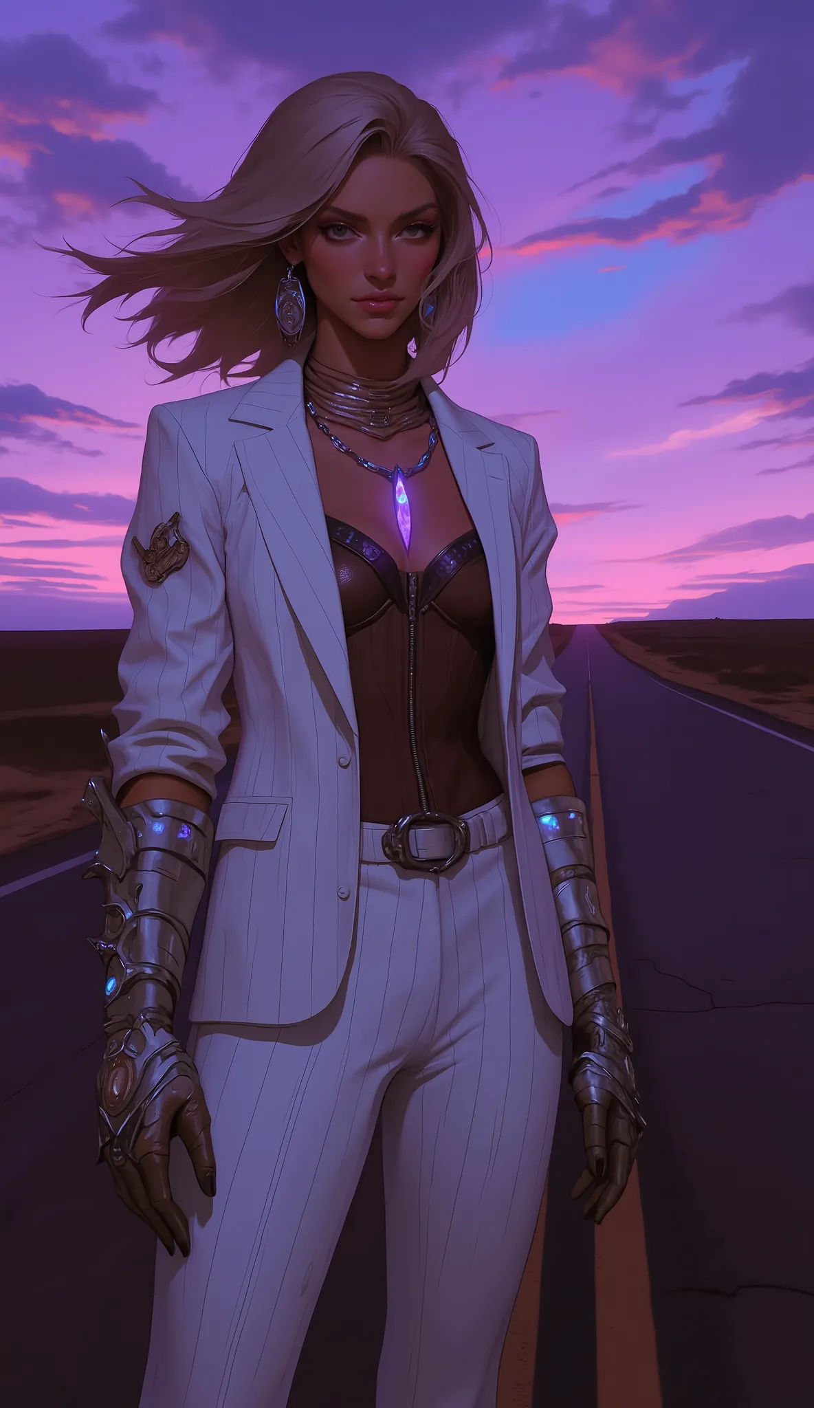 (masterpiece, best quality, 8k, ultra-detailed, photorealistic), epic character art, cinematic photography.
A full-body, low-angle shot of a formidable woman with striking androgynous beauty and Native American heritage, standing with unshakeable confidenc...
