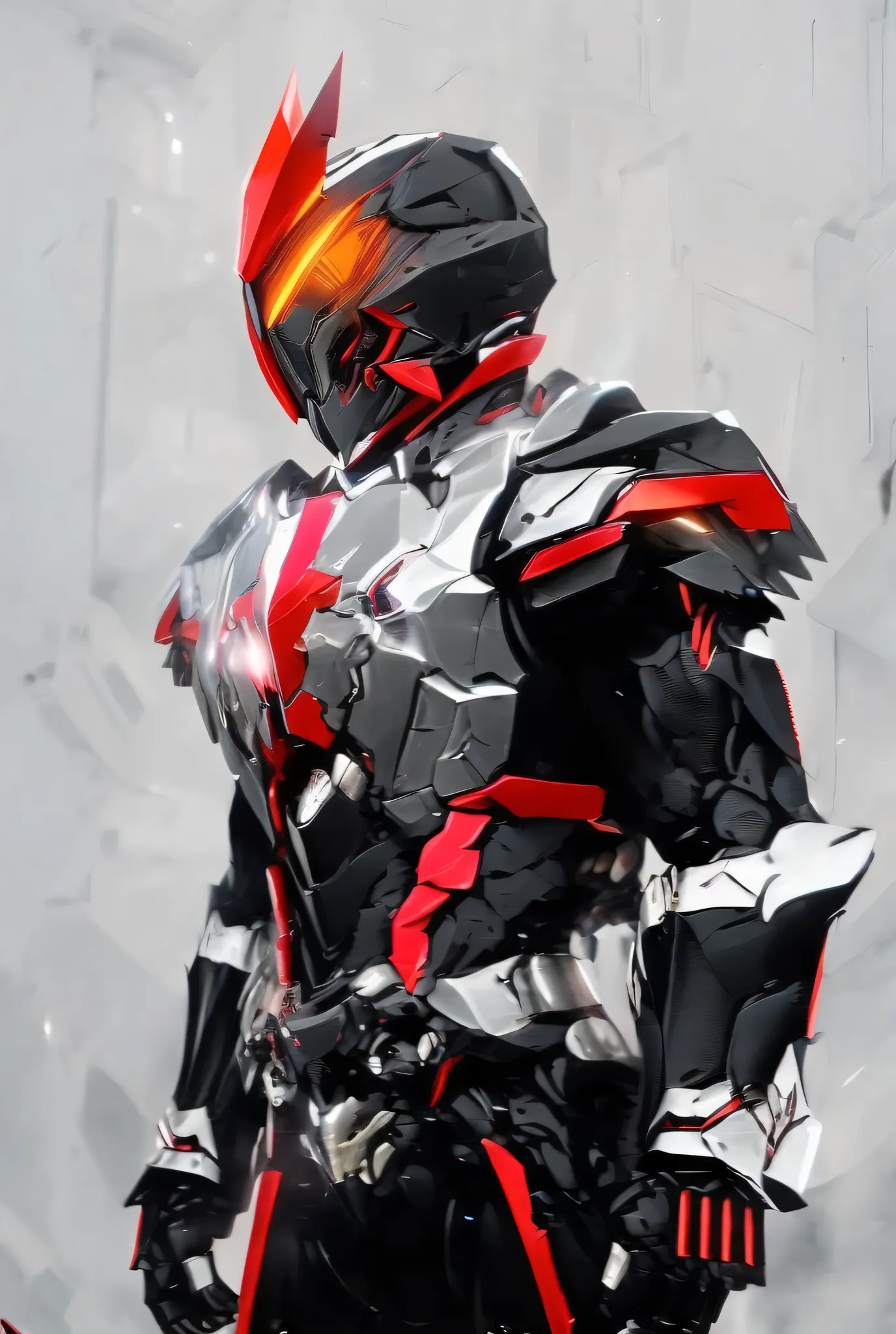Close-up of a motorcycle mecha,has a red light, black and  red armor, Futuristic Armor, black armor, Dark armor, black and red reflective armor, Corrupted Armor, ,  red armor,  Demon Armor , Dark Futurism, complex assassin mech armor, angular metal armor, ...
