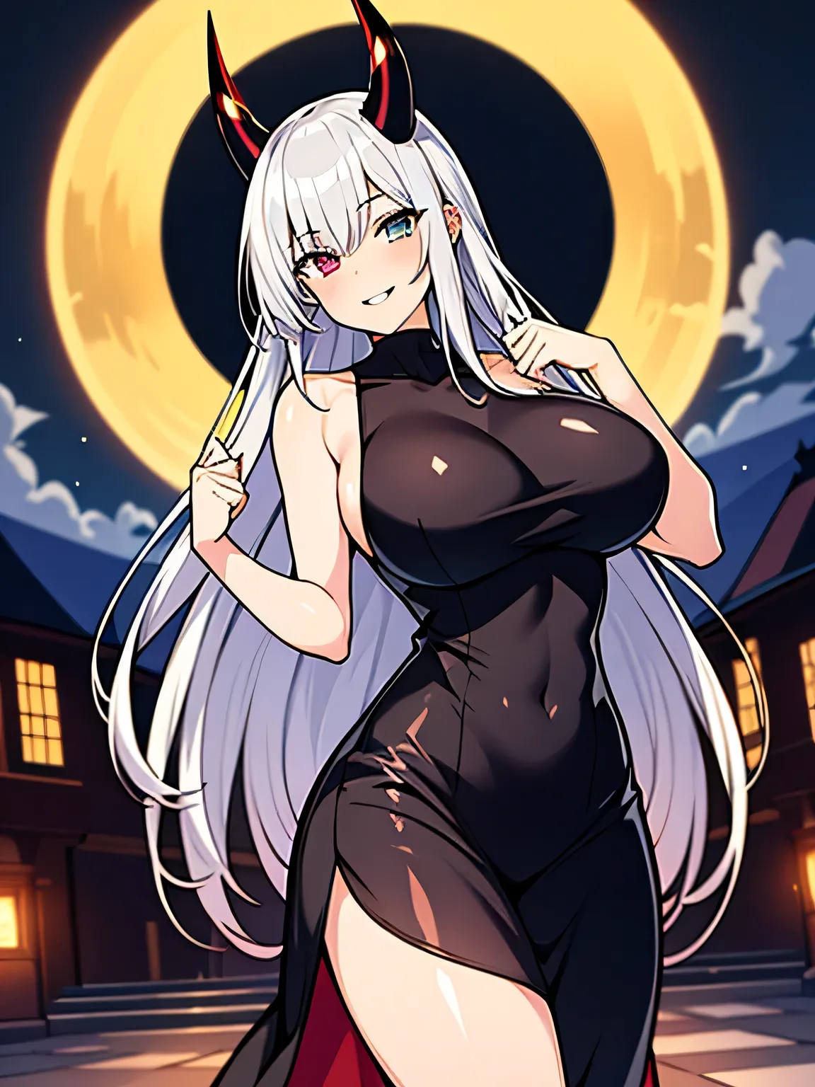 (1girl),(petite), ( oily skin, shiny skin:1.3), ( wide shot, from below), ( masterpiece,best quality,high-resolution), ((Anatomically correct number of limbs),(Anatomically correct number of fingers), (Beautiful five fingers)), (Heterochromia, glowing eyes...