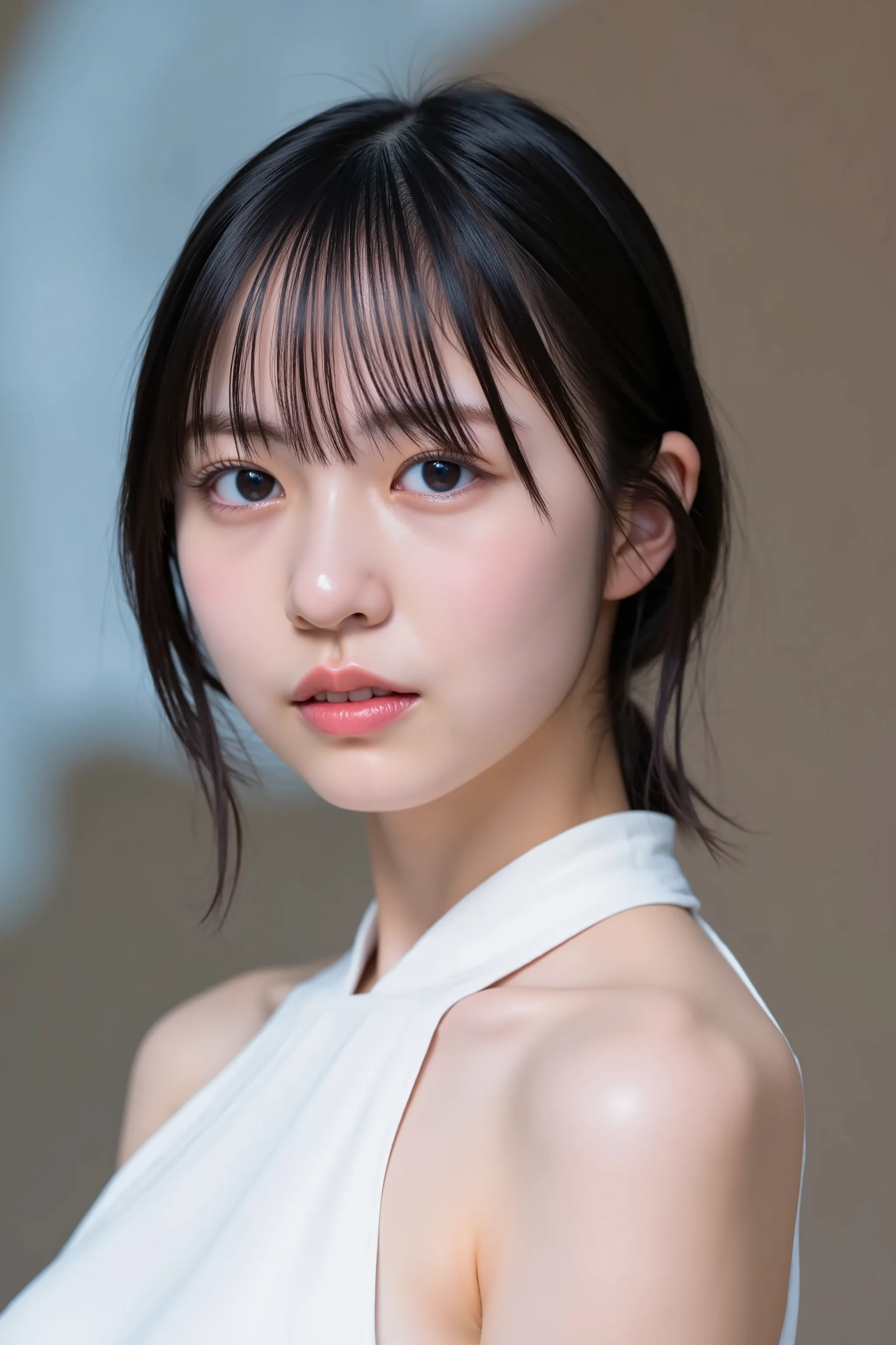 32k, (masterpiece:1.2, Highest quality, Ultra-high resolution, Super detailed), top quality, ((cute girl)), fair skin, neutral expression,
sharp focus, blurred background, looking at viewer, ((A girl walking down the runway of a fashion show wearing a whi...