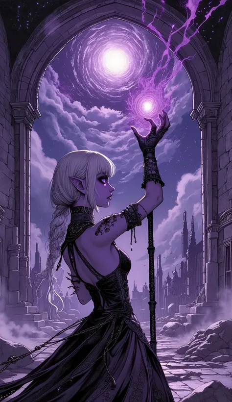 (A fusion of Ukiyo-e and dark fantasy. Aesthetic and gothic digital art. Draw a detailed face. Look away.) BREAK
(White hair. Blunt bangs. White eyebrows. Long white eyelashes. Almond-shaped eyes. Lavender eyes. Dark, thick eyeliner. Small pink lips. Slig...