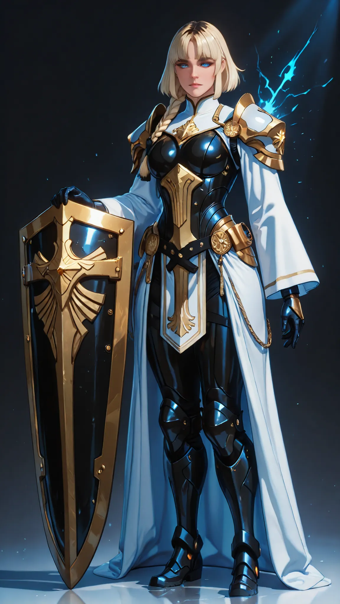 A character reference concept art in a realistic mature anime belnd  with subtle 3d cel shading, studio lighting soft glowing highlights , strong rim light, dramatic back lightd ,soft defused frontal lights and strong light glow casting sharp shadows creat...