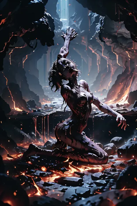 masterpiece, Highest quality, masterpiece,Zombie Girl, Evil Dead, Dark Energy, empty, Hollow Eyes, (an extremely evil),Dead Girl、 black magic, Dark Forest, Negative Energy, hell, Corpse wearing a black gymnastics bloomers,high leg,self wedgie,white blouse、...