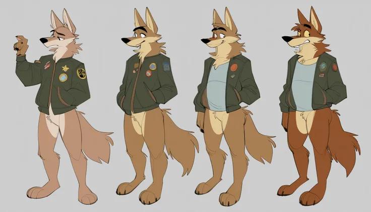 sketches of a cartoon coyote furry character, male, cool, professional furry drawing, furry character, unrealistic character concept, cartoon furry style, an anthro coyote, full body character concept, character reference, full character body, sketchy arts...