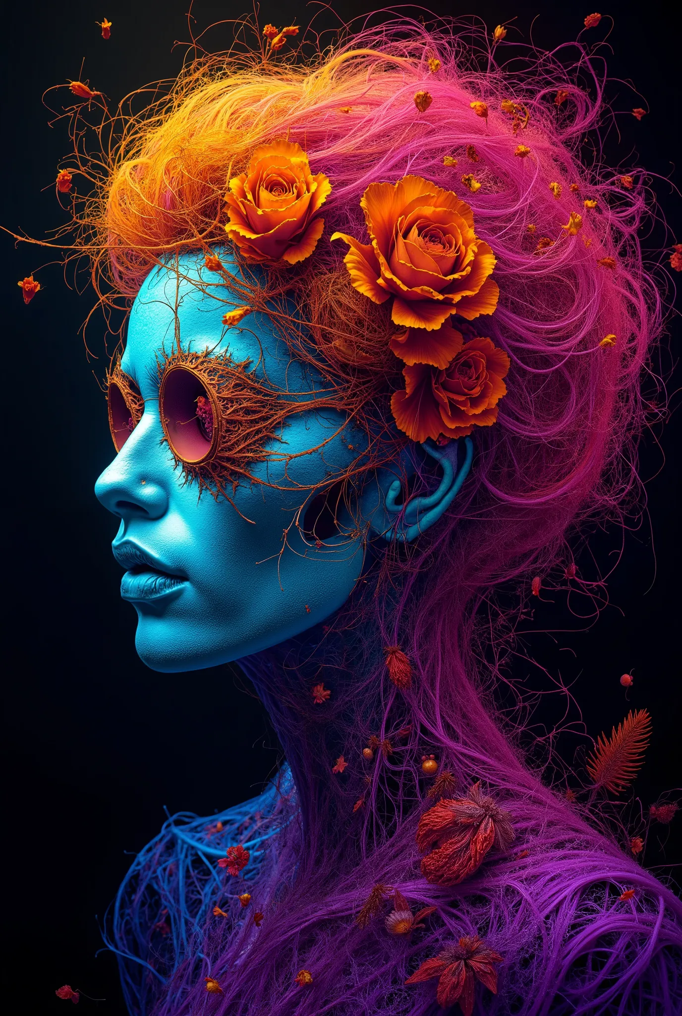 (abstract art), fractal art, psychedelic art, 1 girl, hair ornaments, Masterpiece, Highest quality, ultra high resolution, award winning art, very detailed, beautifully, beautiful, lots of flowers, corolla, colorful, surrealism, high detail, 4K, masterpiec...