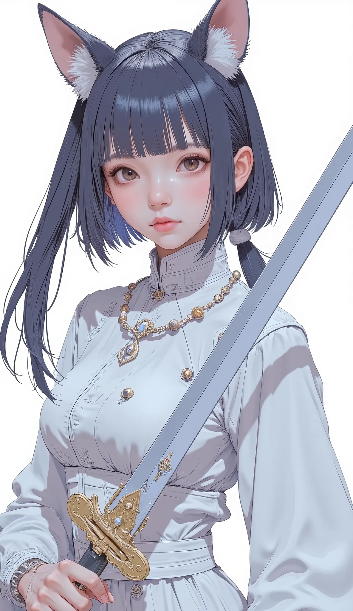  Toba painter inspired by Sharaku {x} picture of a woman in a white dress holding a sword, Angel Knight Girl, FINAL FANTASY ARTWORK CONCEPT, ( ( charming anime girls ) ), key art by Kshart Krenz、Feminine, glossy white armor, FINAL FANTASY TACTICS CHARACTER...