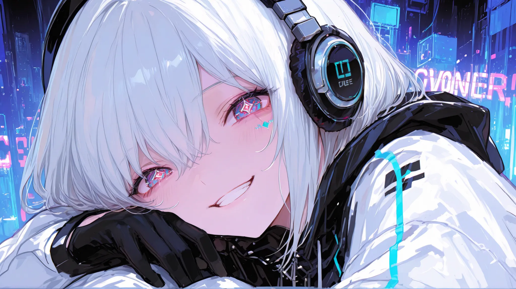 (Two Women :1.3)、two cool women、Dynamic、Cyber Fashion、headphones, Song、amazing、top quality,Cyber World Background,amazing、Moving Poses、fantastic、Smile