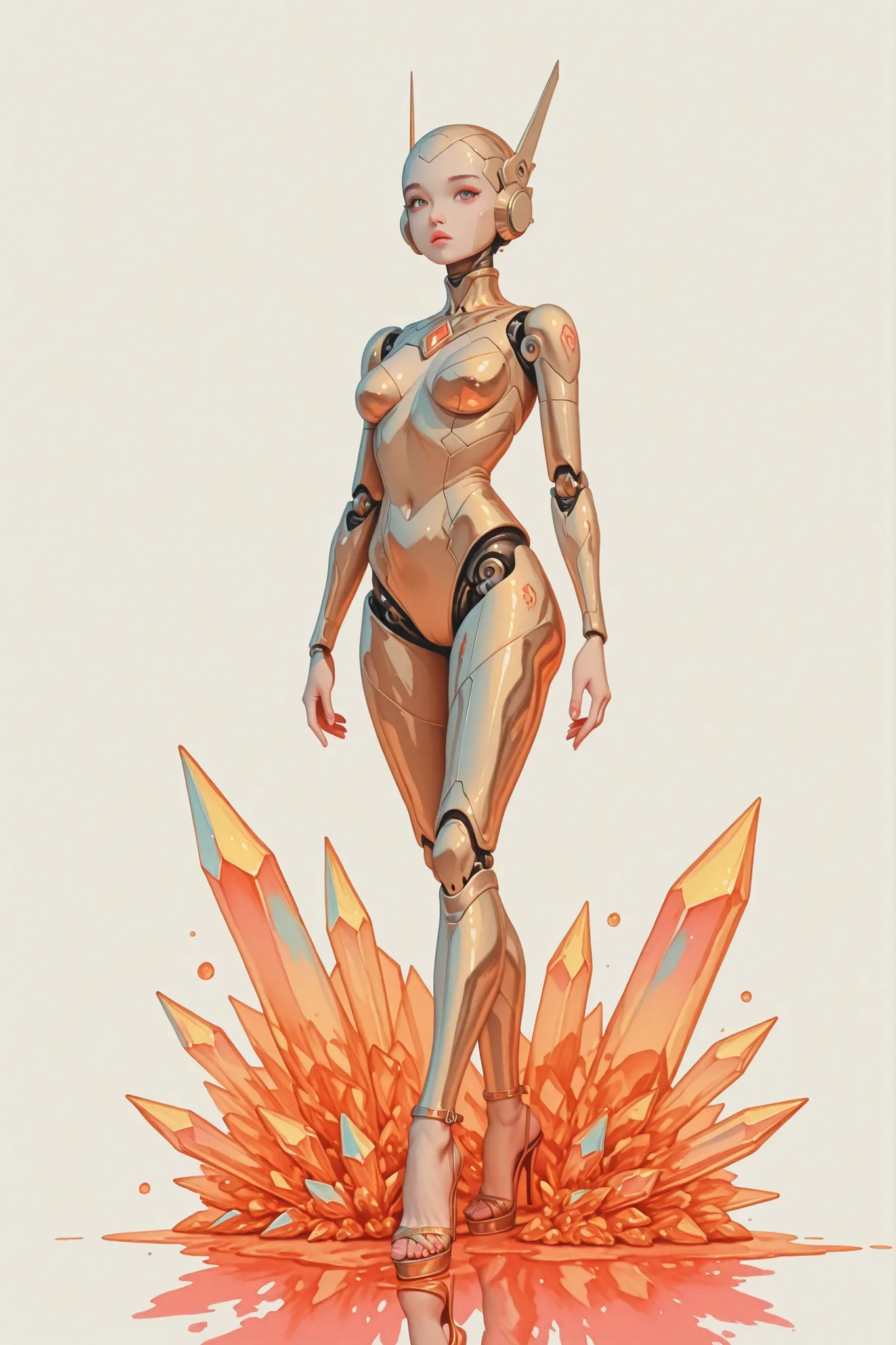 no lineart,no outline,,haiz_ai,crystal,Watercolor anime,animetoreal,oil and watercolor painting,BV-Illu,cagedheels,open toe cagedheels,strappy heels,tattooedgirl,oil and watercolor painting,Ma_visVamp,cover her sexy body in liquid gold, android 