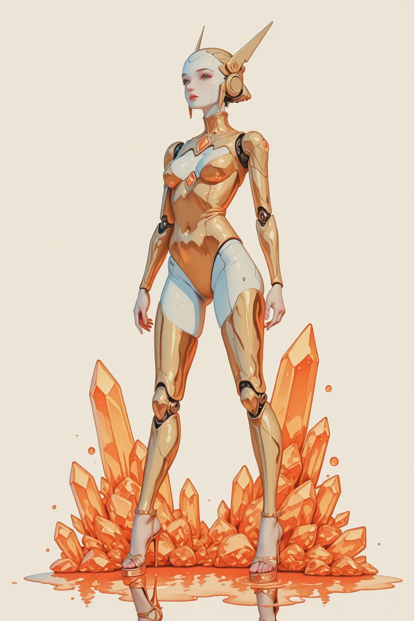 no lineart,no outline,,haiz_ai,crystal,Watercolor anime,animetoreal,oil and watercolor painting,BV-Illu,cagedheels,open toe cagedheels,strappy heels,tattooedgirl,oil and watercolor painting,Ma_visVamp,cover her sexy body in liquid gold, android 