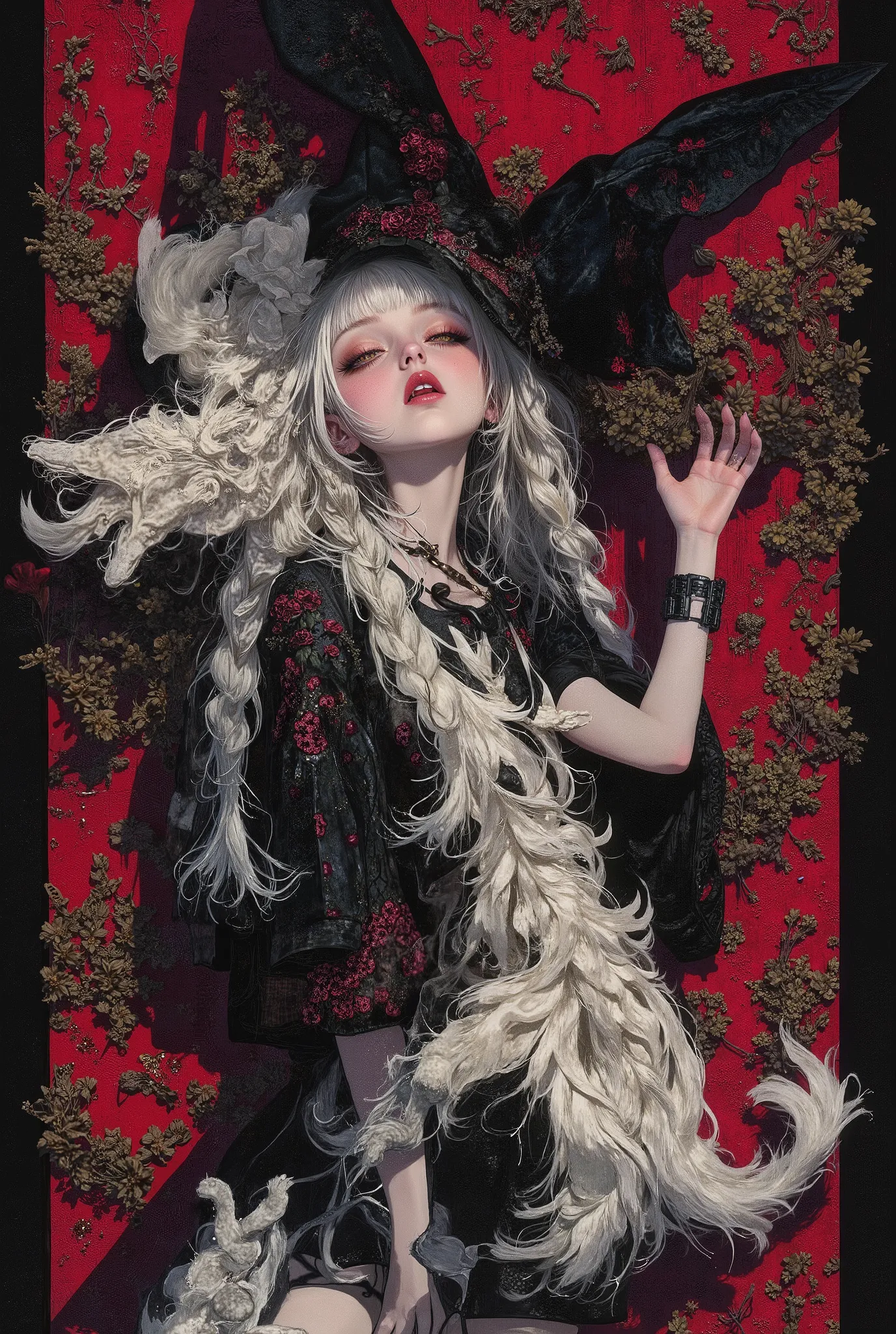 Gothic_girl, ((top quality)), (super high resolution), (super detailed), Chris Bachalo inspired, exquisite digital illustration, womanhood, Studio Ghibli Dark Fantasy, a tall skinny female high fashion model goddess, heavy eye makeup, hauntingly beautiful,...
