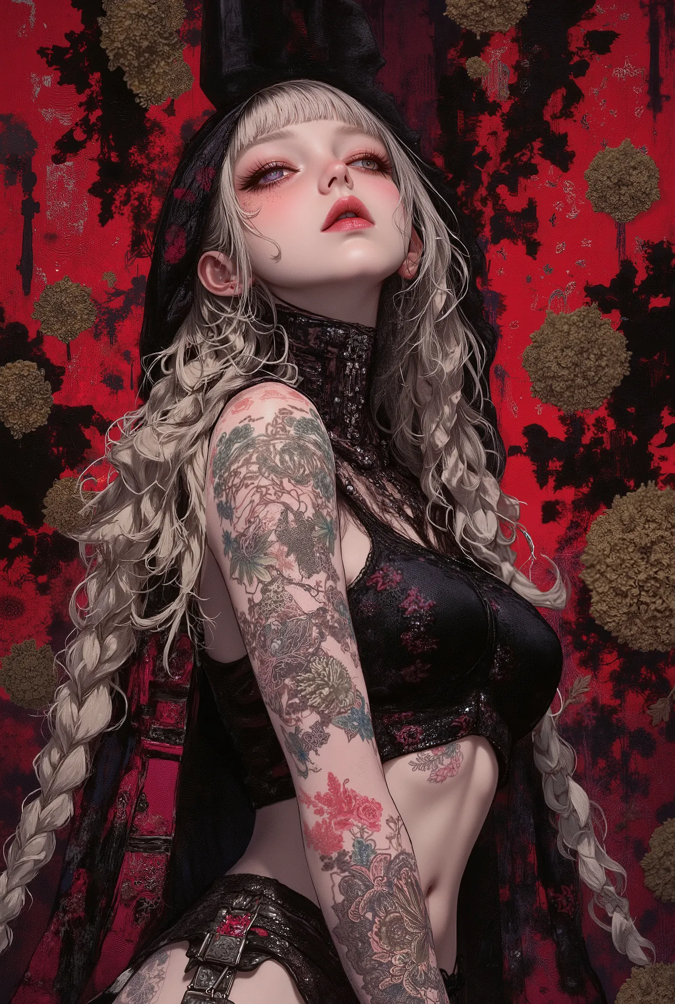 Gothic_girl, ((top quality)), (super high resolution), (super detailed), Chris Bachalo inspired, exquisite digital illustration, womanhood, Studio Ghibli Dark Fantasy, a tall skinny female high fashion model goddess, heavy eye makeup, hauntingly beautiful,...