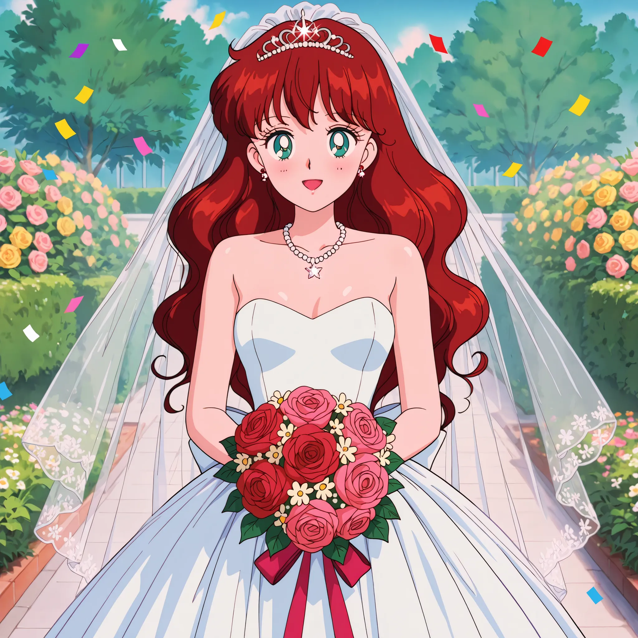 masterpiece, amazing quality, best quality, ultra-detailed, 8K, illustration, clear skin, ultra-detailed-eyes, soft skin, very awa, very as2, shiny body, newest, official art, 1girl, solo, haruna sakurada, bishoujo senshi sailor moon, long hair, reddish br...