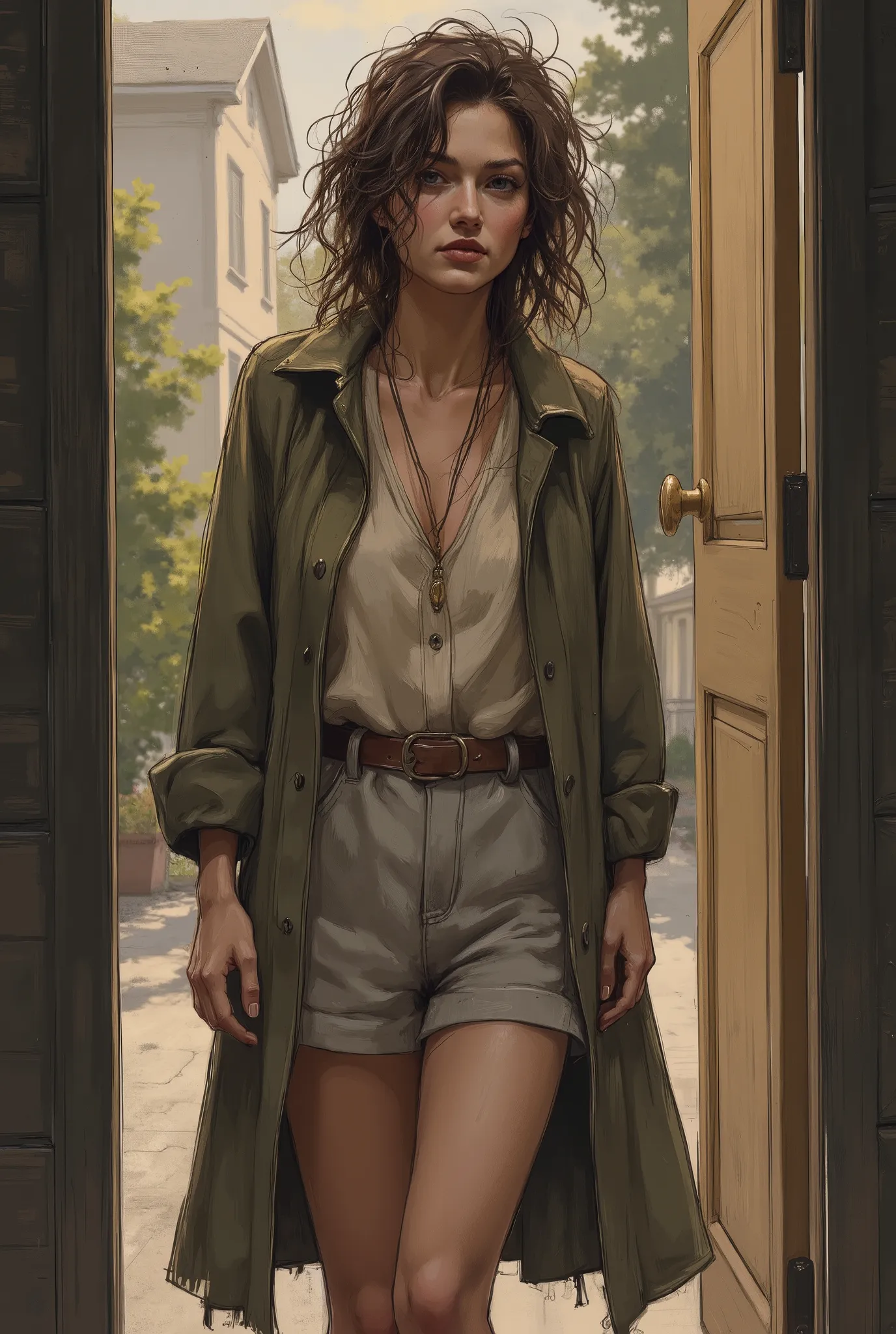 Her hair was a bit disheveled and sleepy, she left home lazily — still incredibly charming