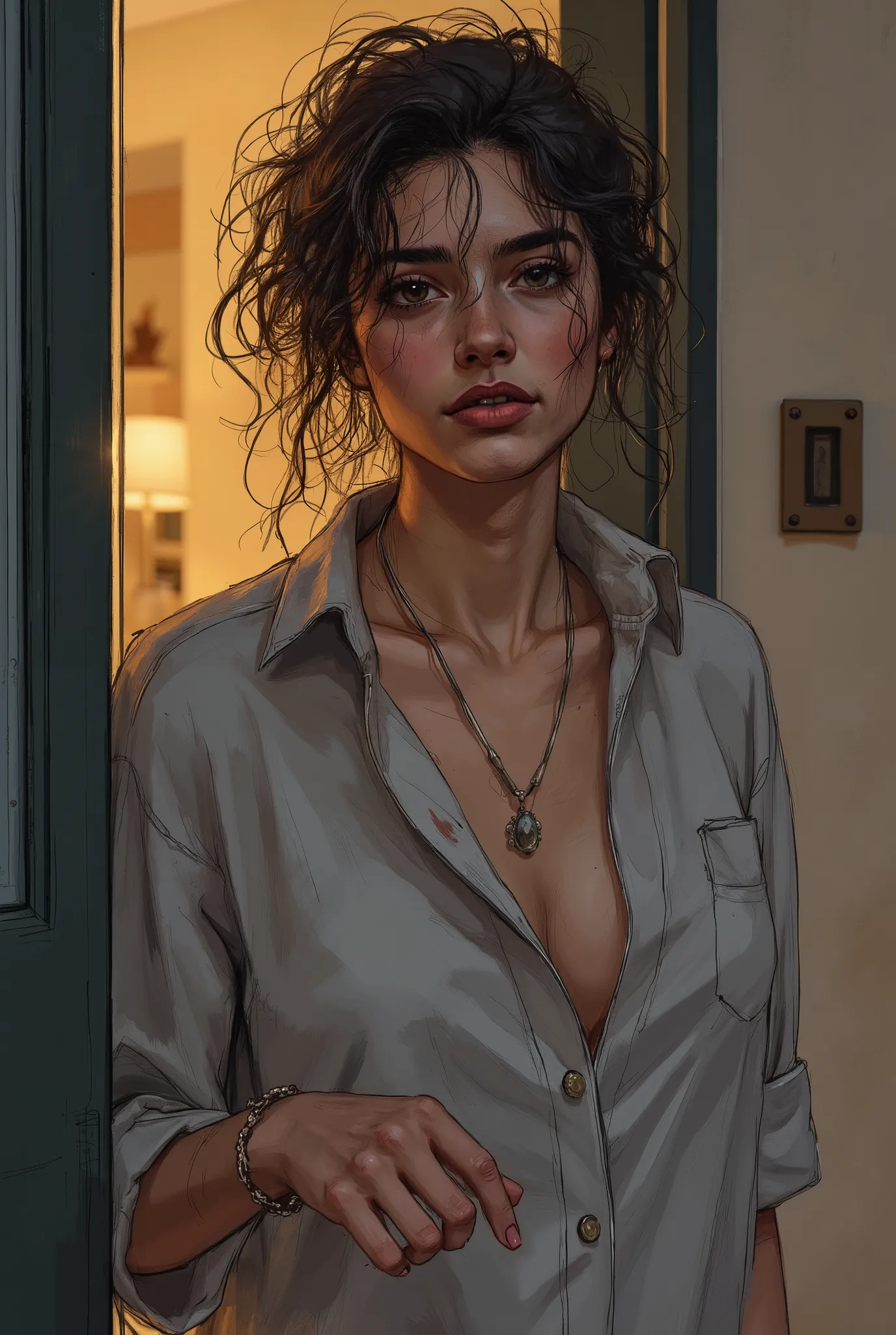 Her hair was a bit disheveled and sleepy, she left home lazily — still incredibly charming