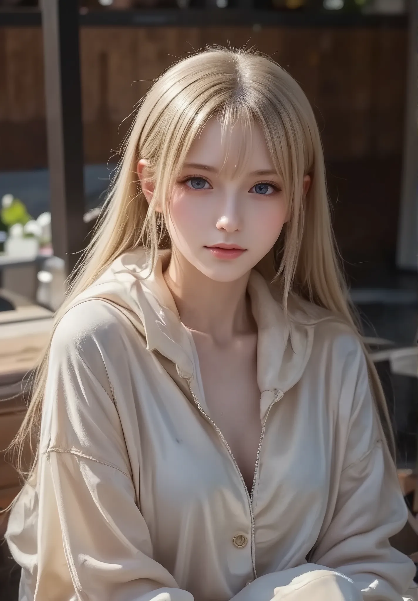 a beautiful young woman wrapped up in a soft white blanket, only her face visible as she peeks out, lying on her bed in the morning light, her long slightly messy hair falling over her cheeks, sleepy half-open eyes, a faint warm smile, natural sunlight sof...