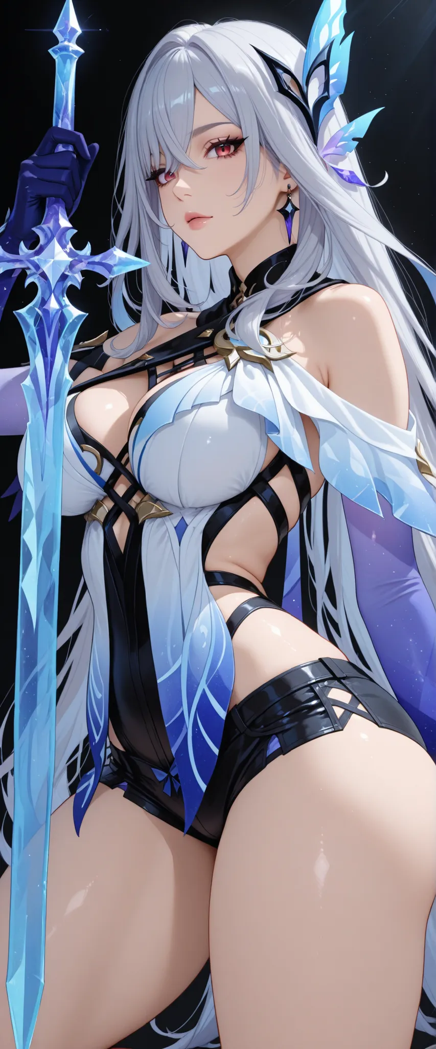 score_9, score_8_up, score_7_up, masterpiece, best quality, very aesthetic, fit image, attractive image, a solo character, solo, 1girl sexy, (1 skirk genshin impact), panting, masterpiece, best quality, amazing quality, sunlight, clear face, simple backgro...