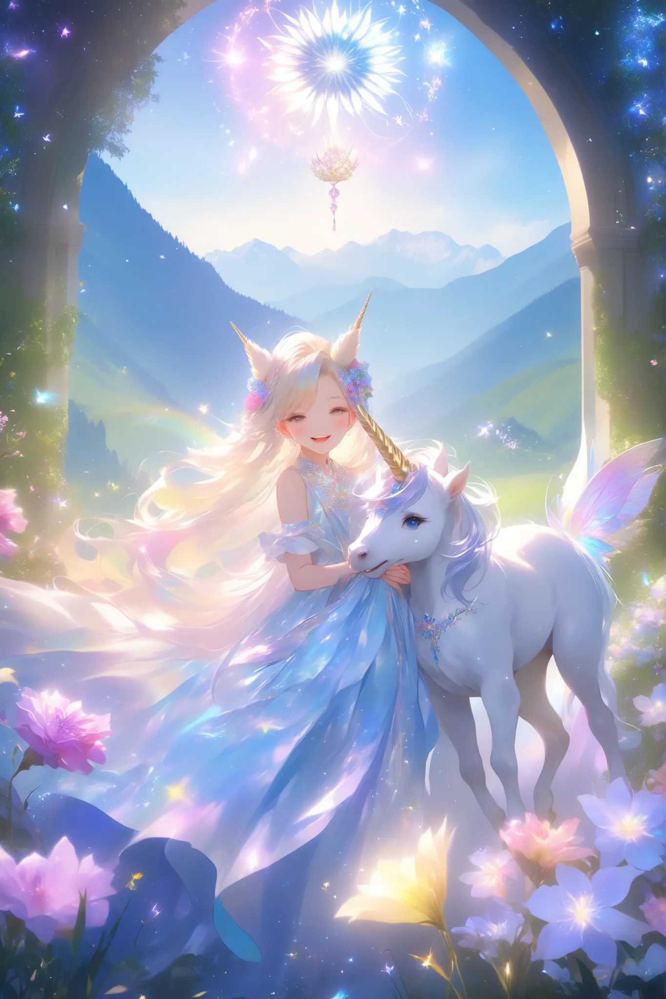 (top quality,4hair,8hair,Hi-Res,masterpiece:1.2),Super Detailed,realistic, beautiful , cute design,Shine,夜間with bulge, fairy tale, unicorn theme , magic ,Decorative,Len's Room ,Soft Light,colorful, Delicate Design , 3d rendering ,High Definition、４hair,8hai...