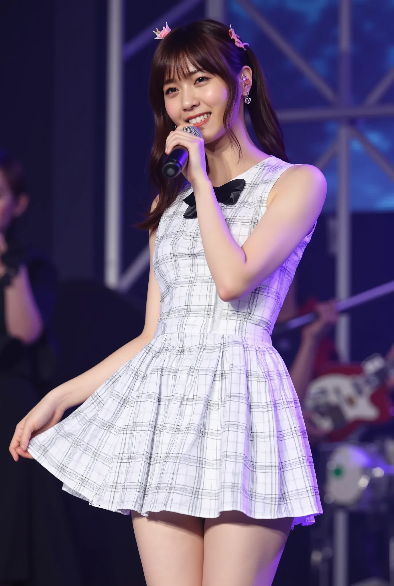 enchanting , ( Top Bronze ,4K,8k, high res,masterpiece:1.2), Super Detailed ,( realistic,photo realistic,photo- realistic:1.37), bright color、     Take a close look at the viewer's genitals  、live venue、Sing and dance、Idol, (Idol costume,    all skirts    ...