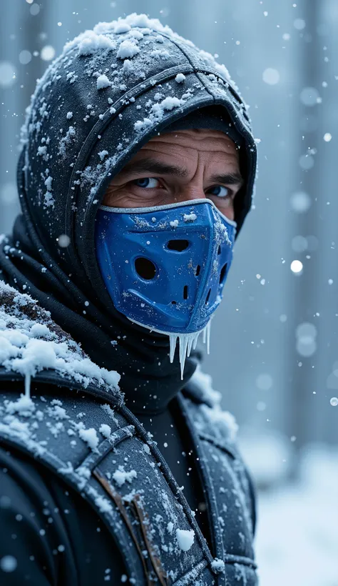 Pedro PASCAL as sub-zero of Mortal Kombat This image portrays a hyperrealistic and cinematic version of the legendary Sub-Zero character from Mortal Kombat, in an impressive visual style, dark and freezing.
❄️ Detailed description of Sub-Zero:
mask:
Metal...