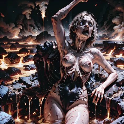 masterpiece, Highest quality, masterpiece,Zombie Girl　lying, Evil Dead, Dark Energy, empty, Hollow Eyes, (an extremely evil),Dead Girl、 black magic, Dark Forest, Negative Energy, hell, Corpse wearing a black gymnastics bloomers,high leg,self wedgie,white b...