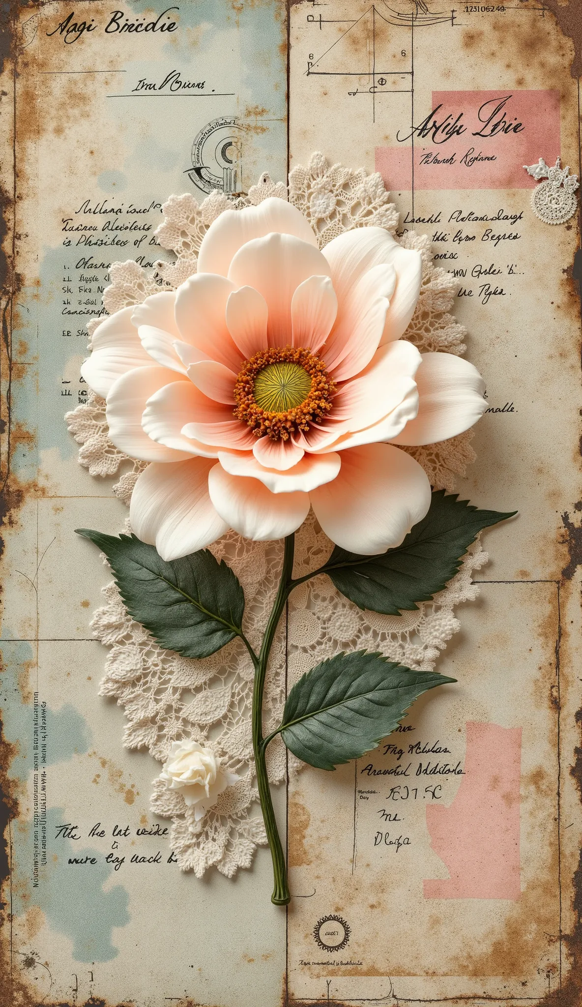 Ephemera、Vintage Fuzzy Cut、Printable Industrial Grunge Paper、Picture Digital Collage Sheets for Folio Kits,Old style motifs、shabby little flower、Decorated with cute shabby lace