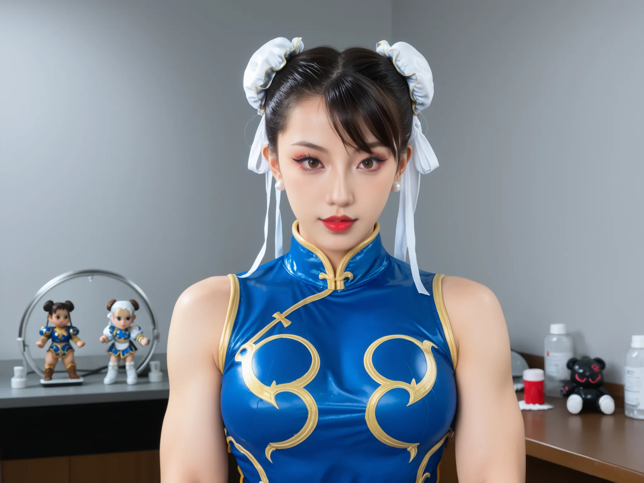  Chun-Li under the control of an evil power. Her personality and body were remodeled to become a Shadaloo warrior O. Chun-Li came to worship Vega as "Lord Vega." Chun-Li is forced to wear a doll costume. Chun-Li kneels before Vega.olhos vermelhos. batom ro...