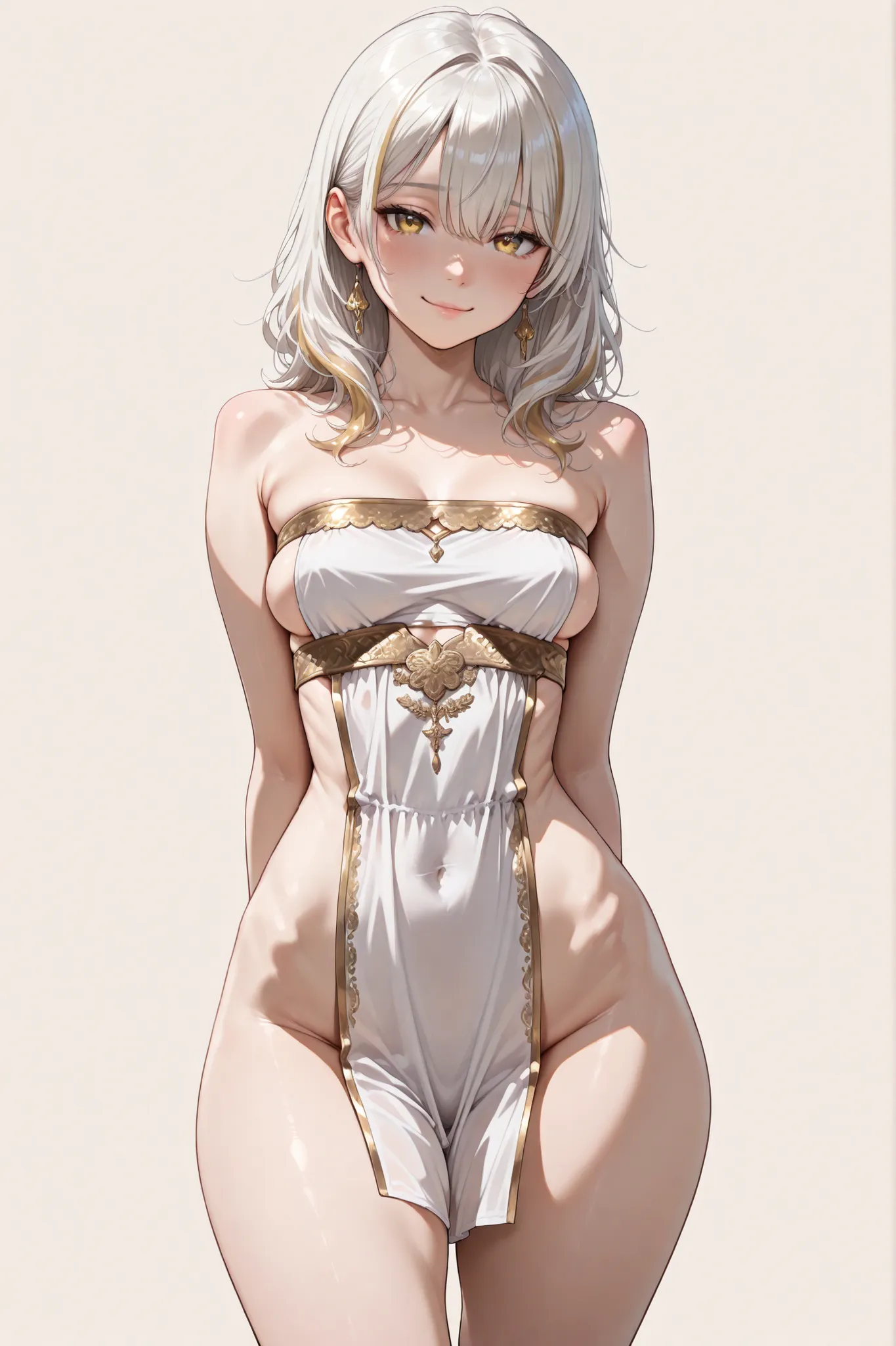 (masterpiece), best quality, expressive eyes, perfect face,1 girl, medium breasts, breast expansion, seductive pose, looking at viewer, cowboy shot, straight expression, ((white top, cropped top, sideless, sideboobs, white Loincloth, micro pelvic Curtain, ...