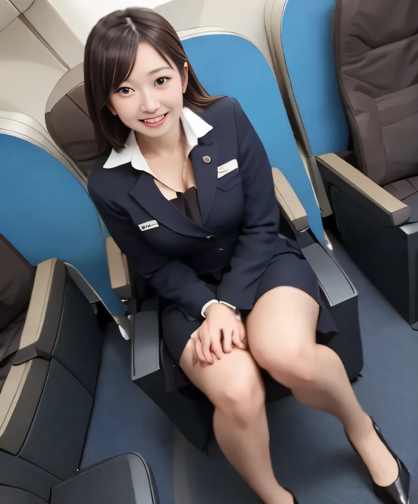  top quality next to viewers 、、 Ultra High Resolution 、masterpiece、Clear Photo、 Professional Lighting 、smile、( Very cute flight attendant、 idol class 、boyish)、(   I can see cleavage:1.2  )、Super slim、 slender body、 thin waist 、 beautiful legs、(  wearing an...