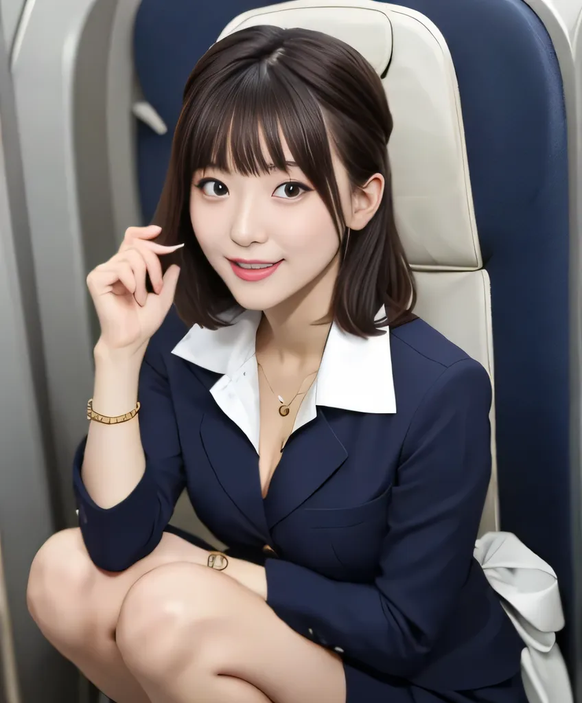  top quality next to viewers 、、 Ultra High Resolution 、masterpiece、Clear Photo、 Professional Lighting 、smile、( Very cute flight attendant、 idol class 、boyish)、(   I can see cleavage:1.2  )、Super slim、 slender body、 thin waist 、 beautiful legs、(  wearing an...