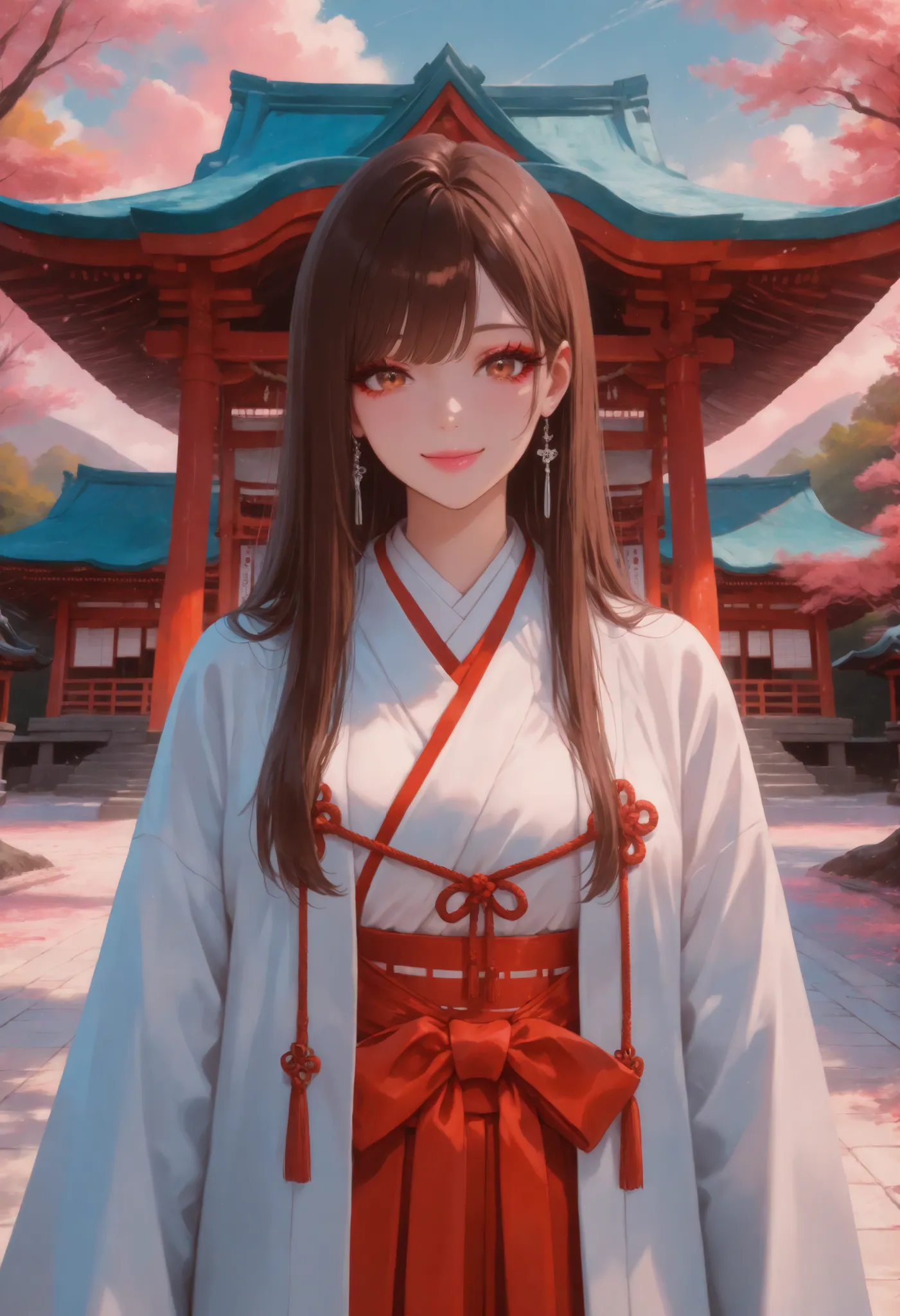 br_art, masterpiece, top quality, Great Quality, very aesthetic, Newest, very detailed, flat color, sharp focus from a distance, bright colors, Soft Writing, cinematic composition, Sacred, beautiful woman, brown hair, long straight hair, Long and thick eye...