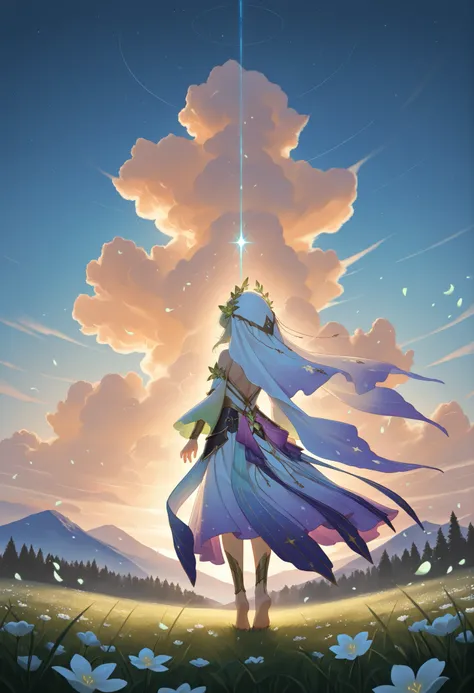 You step into a wide, open grassy field not too large, not too small. The grass is soft and cool beneath your bare feet, a healthy shade of green that glows gently in the sun, as if kissed by light but never scorched.
The sky above is a pure, endless blue...