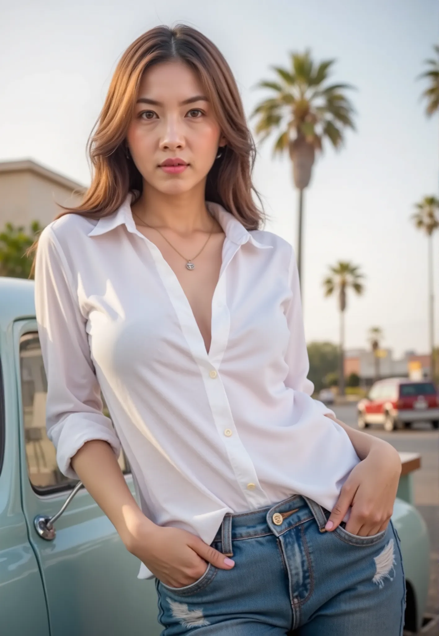 A woman with soft makeup